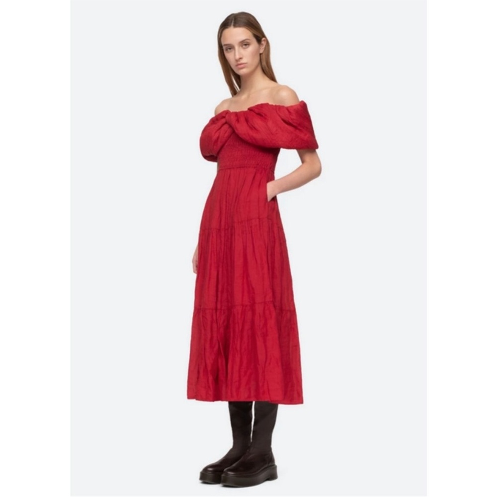 Sea New York Scarlet Off-Shoulder Midi Dress—NWT